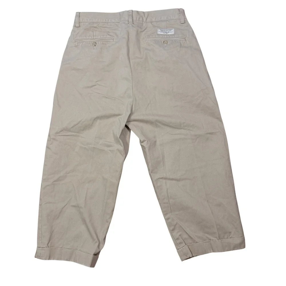 Polo Ralph Lauren Andrew Pant Men 30 Beige Pleated Cotton Cropped Chino Trousers